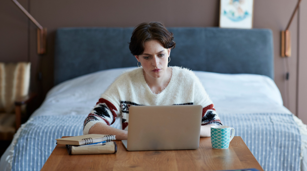 Woman works from home