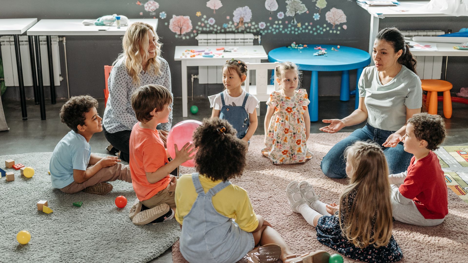 Teacher with students.